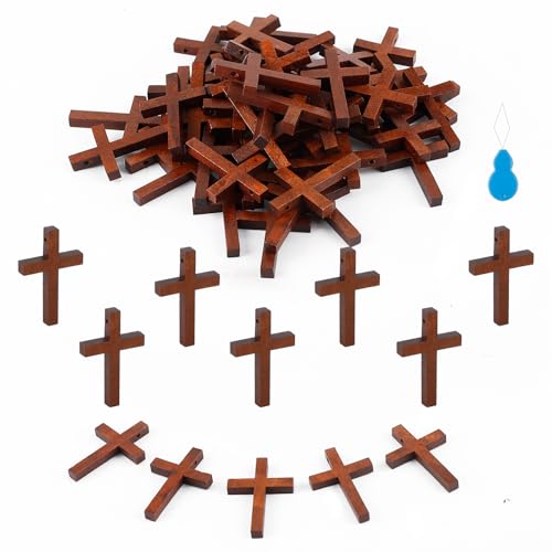 Yomirduy 50 Pack Wooden Crosses for Crafts - Small Keychains & Pendants