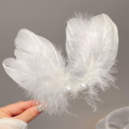 White Feather Hair Clips 2-Piece Ballet Style Pearl Hair Pins