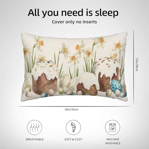 Easter Egg Pillow Covers 12x20 Inch, Set of 2 Spring Floral Cushion Cases