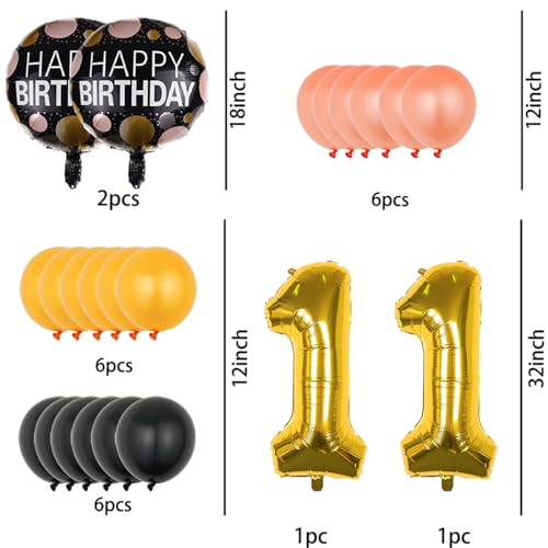 11th Birthday Decorations - 22 Pcs Gold Number Balloons Set