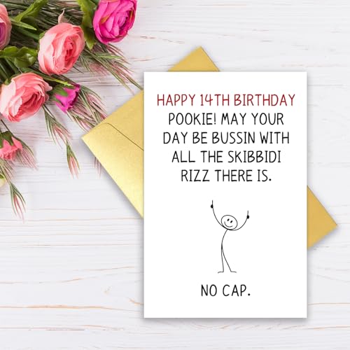 Funny 14th Birthday Card with Gen Z Slang - Premium Quality