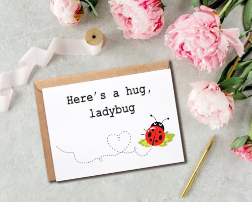Here's a Hug Ladybug Greeting Card - Blank Inside, 5x7