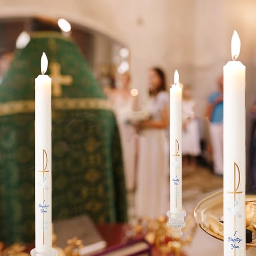 Conelist 10-Inch Baptism Candle with Cross and Dove Symbols for Christening
