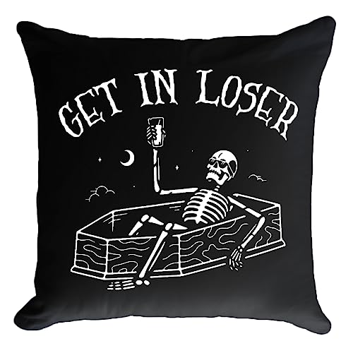 Black Skull Halloween Pillow Cover 18x18, Funny Gothic Skeleton Decor