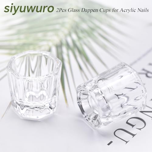 2-Piece Clear Glass Nail Art Dappen Dish Cups for Acrylic Liquid and Powder
