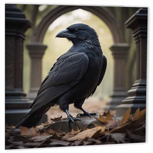 Purple Fox Raven Greeting Card - Gothic Autumn Design 147mm