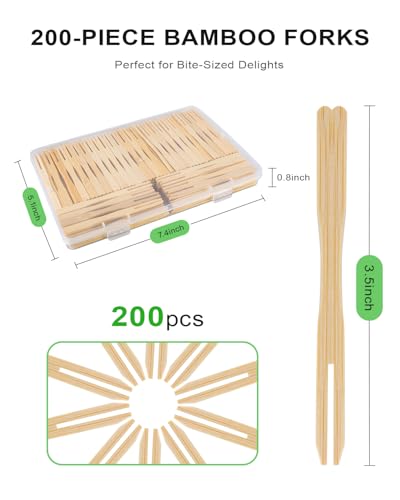 CREASOL 200PCS Bamboo Forks - Eco-Friendly Disposable Mini Forks for Parties & Catering