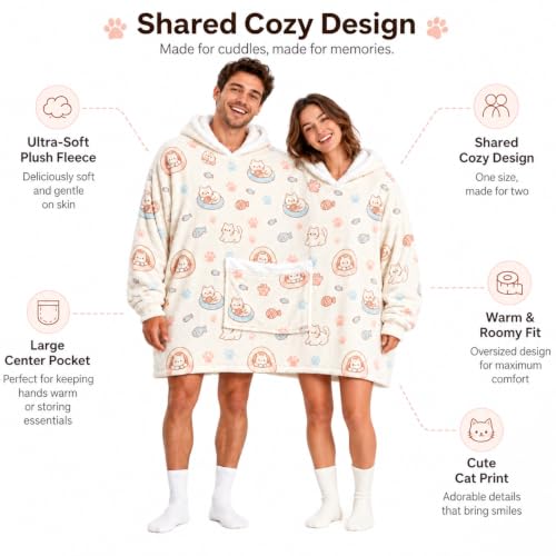 Matching Couples Pajamas Hoodies - Funny Two-Person Onesies in Beige