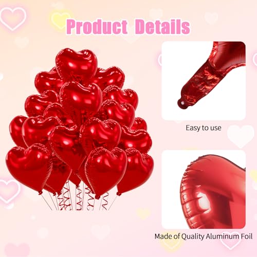 Red Foil Heart Balloons 18 Inch 20pcs Set for Wedding & Valentine's Day