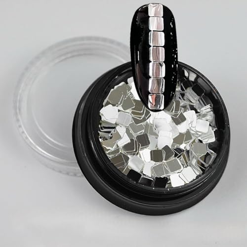 Guroenky Silver Square Sequins Nail Art Glitter for Disco Manicure