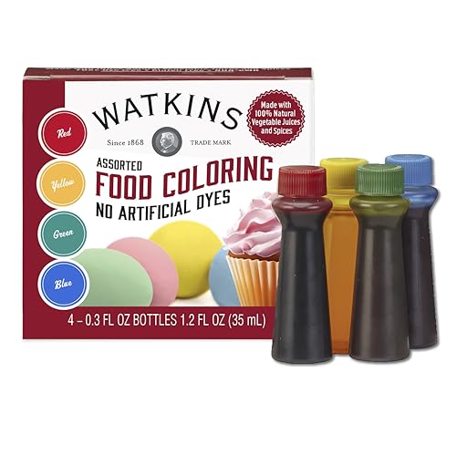 Watkins Assorted Food Coloring Set 4 Pack - Red, Yellow, Green, Blue 0.3 oz Bottles, Dye-Free, Non-GMO