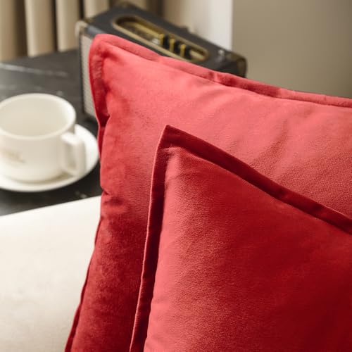 Christmas Red Velvet Throw Pillow Covers Set of 2 22x22 Inches - Holiday Home Decor