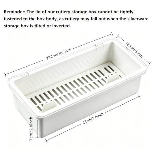 White Flatware Tray with Clear Lid and Drainer - Kitchen Organizer