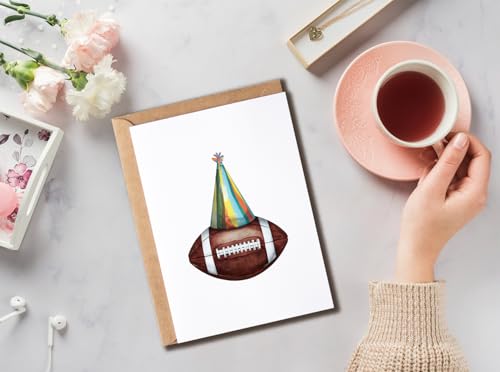 Football Birthday Card with Party Hat - 5x7 Inches