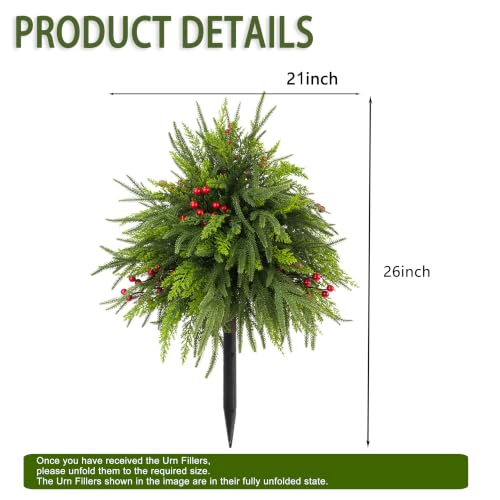 Red Christmas Tree Urn Fillers 24 Inch Outdoor Artificial Greenery with Pine Cones