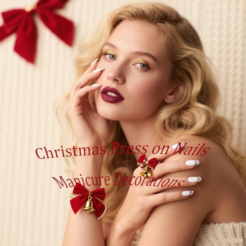 Christmas Press On Nails Medium Square Red Winter Holiday False Nails