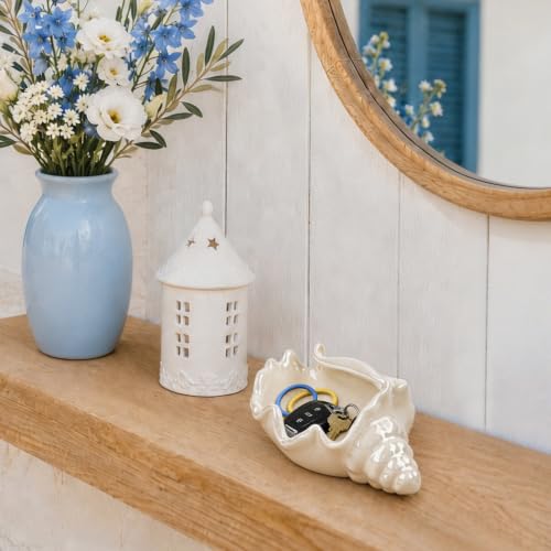 PUDDING CABIN White Conch Shell Jewelry Dish - Coastal Beach Vanity Ring Holder - Conch-White