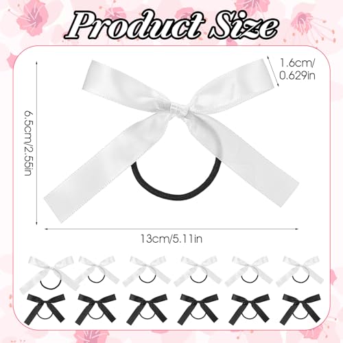 Silky Satin Hair Bow Ties 12-Pack Black White Ribbon Scrunchies