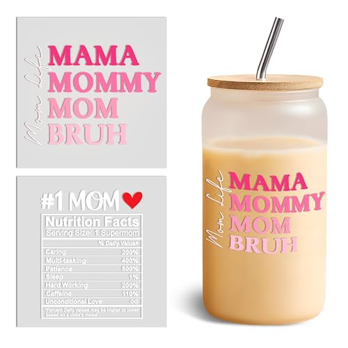 Mama Bruh UV DTF Cup Wrap Stickers - Waterproof Decals for 16 oz Glass Cups