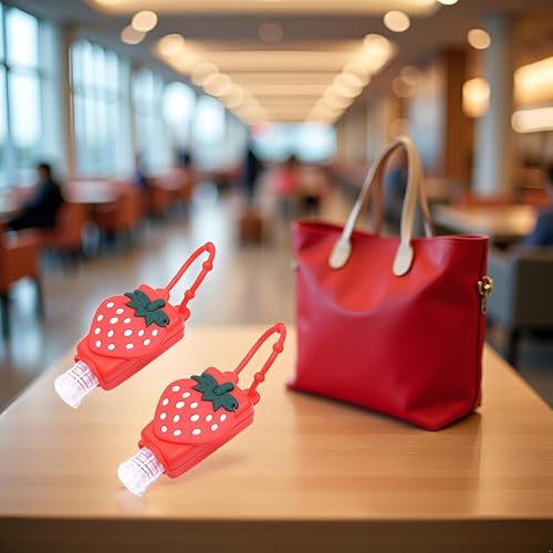 2Pcs Strawberry Travel Hand Sanitizer Bottles with Silicone Sleeve and Keychain