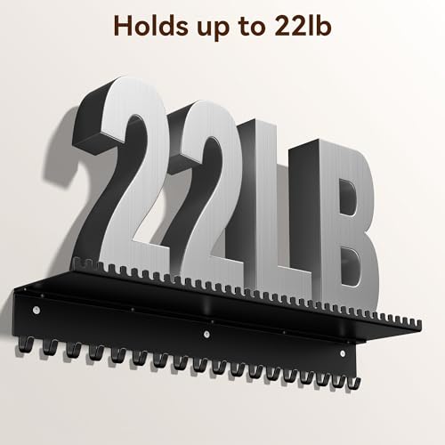 Black Wall-Mounted Jewelry Organizer with 56 Hooks & Shelf