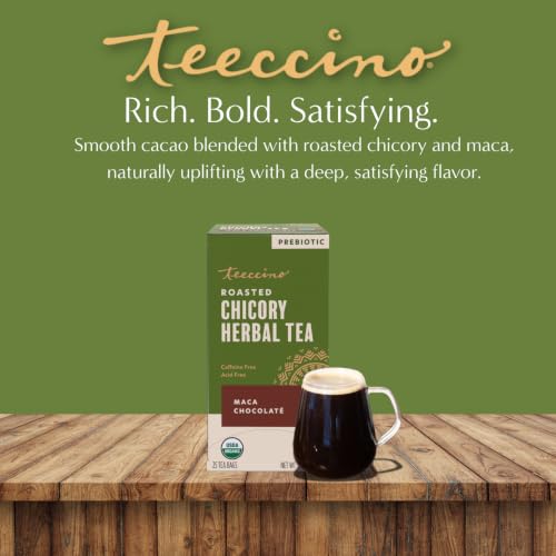 Teeccino Maca Chocolaté Herbal Tea - 25 Pack, Caffeine-Free, Prebiotic & Rich Chocolate Flavor