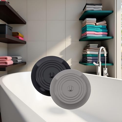 Silicone Bathtub Stopper Drain Plug 6 Inch 2Pcs Black and Grey