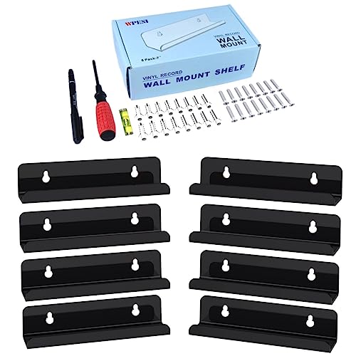 WPESI Black Vinyl Record Wall Mount Shelf 8-Pack - 7 Inch Acrylic Display Racks