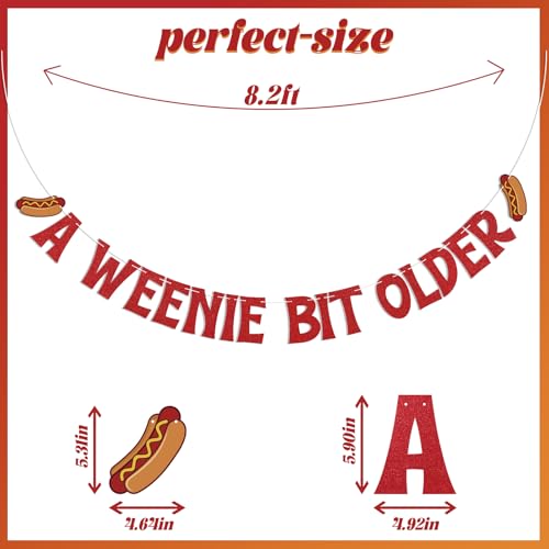 Red Glitter Weenie Bit Older Banner - Hot Dog Birthday Decor