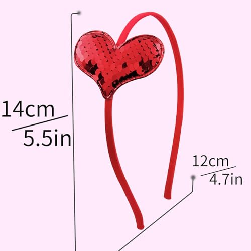 Doneace Red Sequin Heart Headband Valentine's Day Hair Hoop