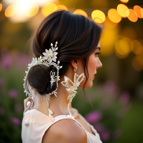 Metal Rhinestone Hair Claw Clips Set - Gold Crystal Hair Barrettes for Thick Hair