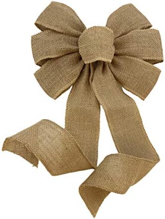 Natural Burlap Ribbon Wreath Bow - 10" Wide with 18" Long Tails for Year-Round Decor