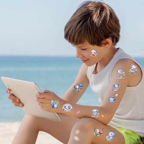 Blue Axolotl Temporary Tattoos - 100+ Cute Party Favors & Kids Gifts