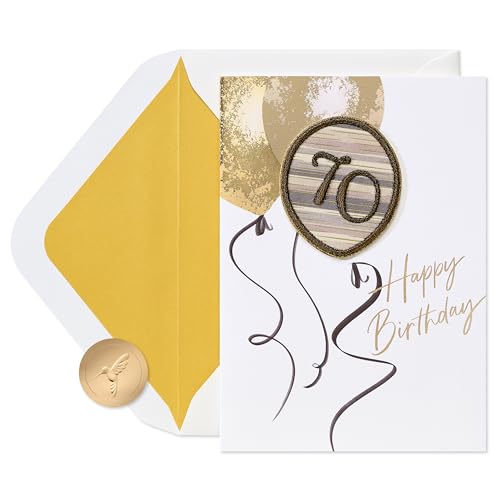 Elegant 70th Birthday Card with Embroidered Balloon & Gold Foil