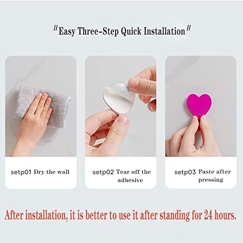 Heart Wall Hooks, Light Pink Stainless Steel Adhesive Hooks (6 Pack)