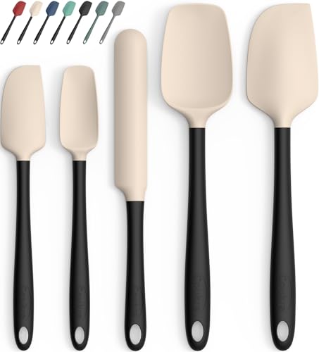 Coukre 5-Piece Silicone Spatula Set High Temp Food Grade Dishwasher Safe Beige Black