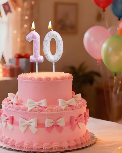 Pink & White Bow Birthday Candles for Girls, Number 11 Cake Toppers