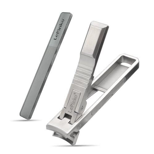 LePinko Wide Jaw Nail Clipper for Thick Toenails with Catcher & Glass Buffer