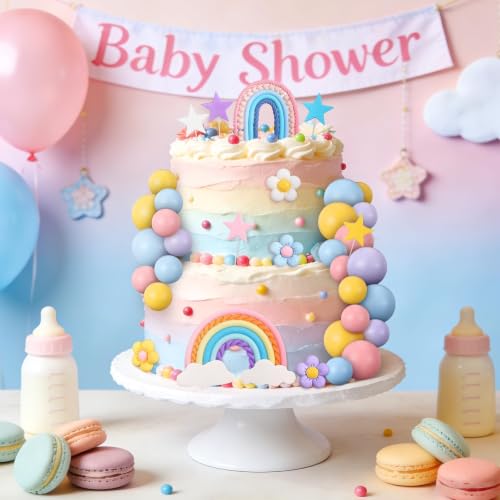 Rainbow Cake Toppers Set - 32 Pcs Boho Decorations for Parties