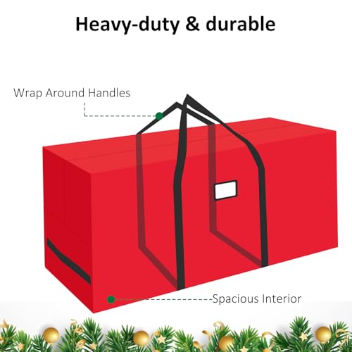7.5 ft Christmas Tree Storage Bag - Heavy-Duty Waterproof Red Tote