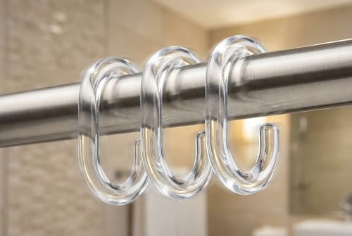 Exptolii 24 PCS C-Shaped Plastic Shower Curtain Rings - Clear Glide Hooks
