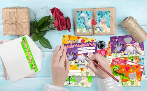 Dinosaur Valentine Cards for Kids - 30 Scratch Off Cards with Envelopes