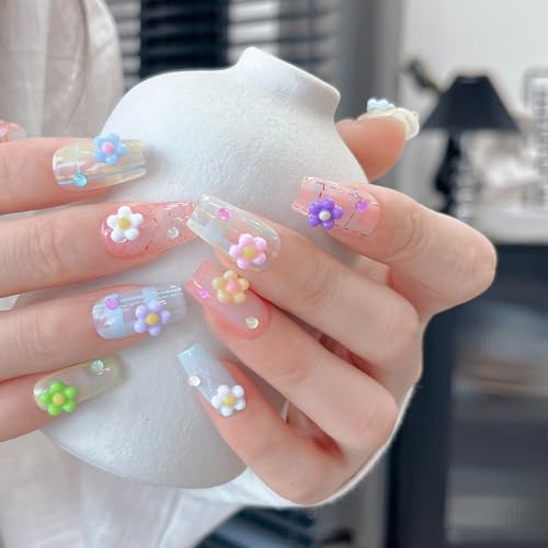 300Pcs Colorful Flower Nail Charms 3D Resin Floral Rhinestones for DIY Nail Art