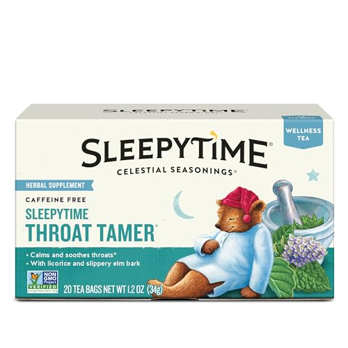 Celestial Seasonings Sleepytime Throat Tamer Herbal Tea - Caffeine Free, 20 Tea Bags (Pack of 1)