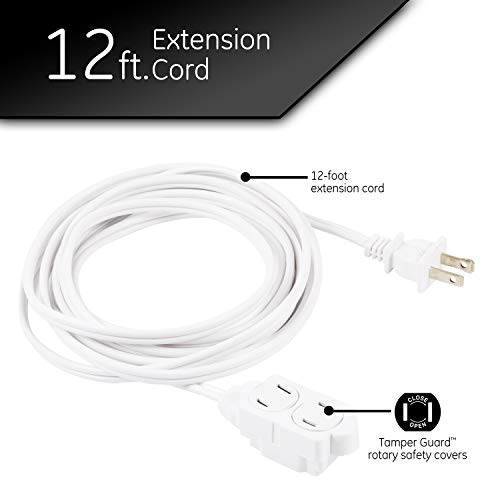 GE 12ft Extension Cord with 3 Outlets and Safety Covers