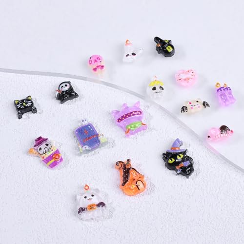 Halloween 3D Resin Nail Charms Kit with Rhinestones and Tweezers