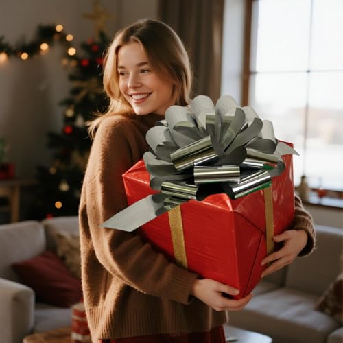 12-Inch Silver Gift Bow - Waterproof & Long-Lasting for Holidays