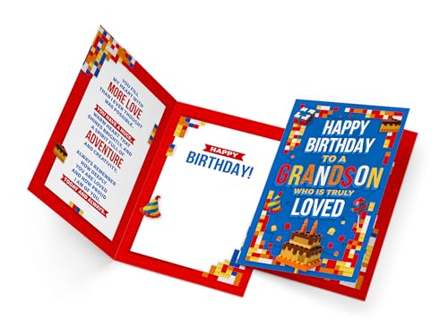 Blue Grandson Birthday Card - Made in USA, Eco-Friendly Thick Cardstock, Premium Envelope, 5x7.75in