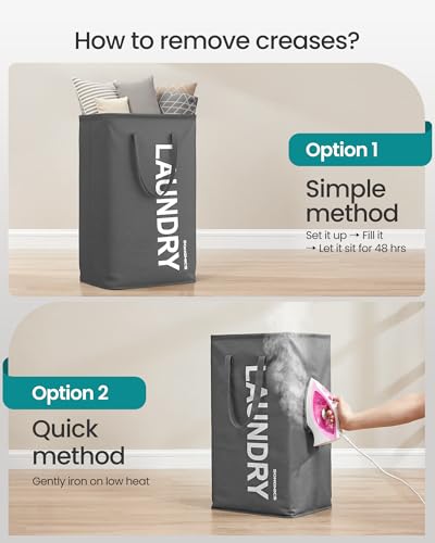 SONGMICS Laundry Hamper, 80L Foldable Basket, Slate Gray, 2 Pack
