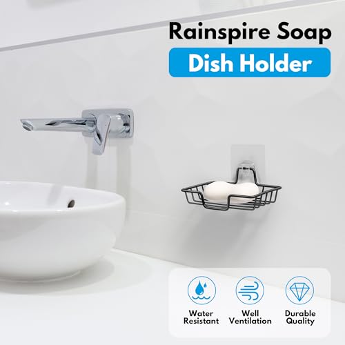 Rainspire Stainless Steel Bar Soap Holder - Black Adhesive Shower Dish